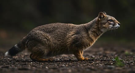 Naklejka premium Fox Walking on Ground in Dim Light Animal Portrait