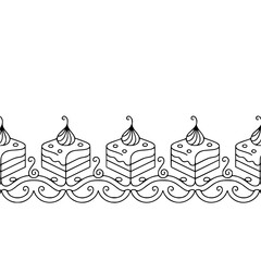 Linear Cake Border Design, Elegant Vector Illustration, Festive Decoration