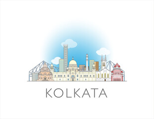 Kolkata, cityscape illustration skyline drawing in colour