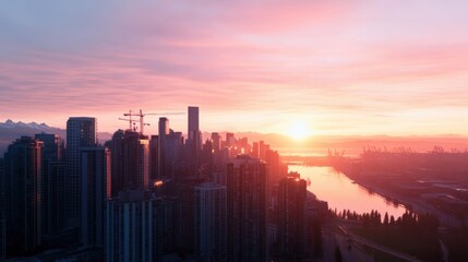 Fototapeta premium Cityscape skyline at sunset