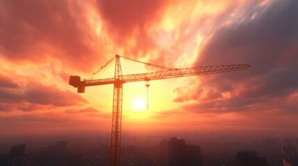 Crane against orange sunset