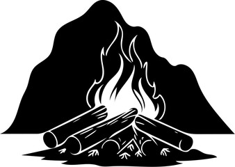 silhouette of campfire with white background