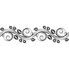 Elegant Black Floral Border on White, Vector Illustration