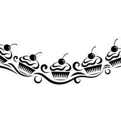 Cupcake Border Design, Vector Illustration, Elegant Black & White