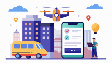 Students can book and track eVTOL rides through a userfriendly mobile app making it effortless to get to class or appointments on time.. Vector illustration