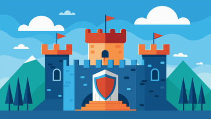 A secure citadel that repels cyber intrusions and safeguards sensitive data.. Vector illustration