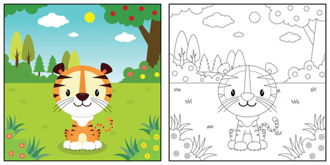 coloring book for kids with a cute tiger character illustration