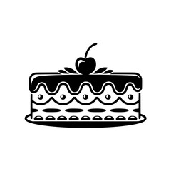 Minimalist Cake Icon: Black & White Celebration, Dessert, Logo
