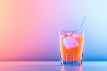 Glass with ice and straw