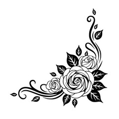 Elegant Black & White Rose Corner Design for Invitation