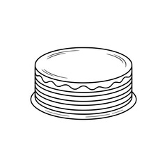 Simple Black & White Line Art Cake Illustration