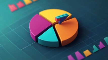 Obraz premium Vibrant pie chart illustrating market share and proportional data representation