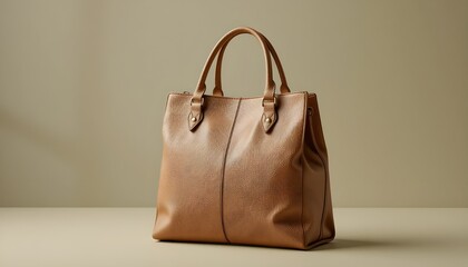Elegant Brown Leather Handbag on Neutral Background &ndash; Studio Fashion Product Shot