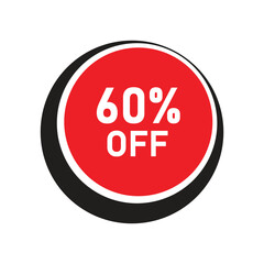 Red 60% Off Discount Badge – Promotional Sale Sticker Icon vector illustration