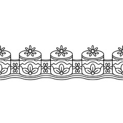 Black & White Floral Border Design - Minimalist Vector Pattern