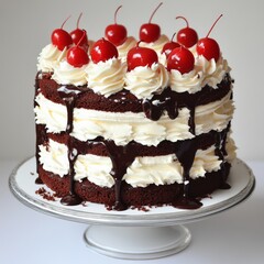 Layered Chocolate Cake with Whipped Cream and Cherries