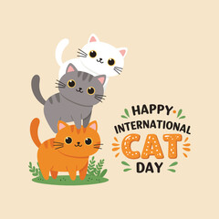 International Cat Day with Cute Stacked Cats vector  – Fun and Playful Design