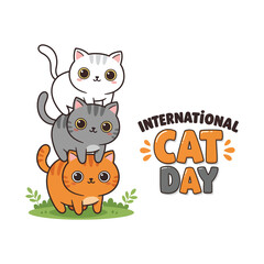International Cat Day with Cute Stacked Cats vector  – Fun and Playful Design