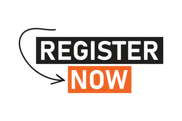 Modern Register Now Banner with Arrow – Promotional Call to Action Design