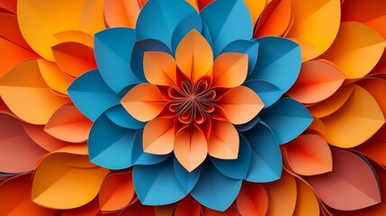 Layered folded paper forming a mandala or floral pattern, top-down view, central space open for text