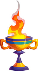 Golden chalice with an eternal flame burning brightly. Cartoon vector Ancient Egypt game icon, Egyptian treasure asset, symbolizing ritual, magic and spirituality. Ornate goblet with an eternal fire