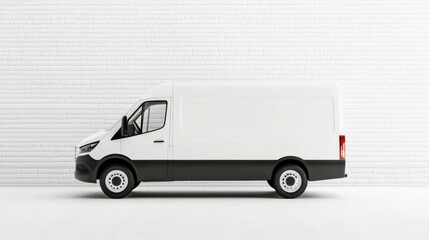 Fototapeta premium White delivery van on studio background