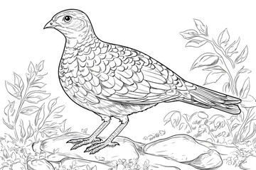 Detailed bird sketch grayscale illustration
