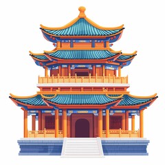 Fototapeta premium Explore the Stunning Traditional Chinese Temple. An Iconic Landmark of Eastern Architecture and Cultural Heritage in Vibrant Vector Art