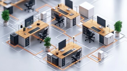 Modern office layout with interconnected workstations