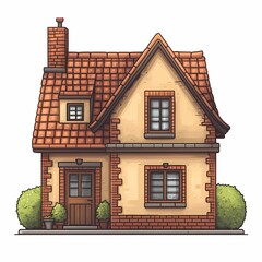 Fototapeta premium Cozy Colorful House Illustration. Traditional Mansion with Inviting Front Yard and Scenic Architecture