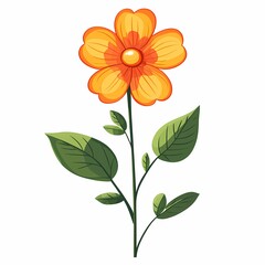 Bright Vibrant Botanical Illustration of Tropical Flower with Organic Design in Orange and Greenery Petal Pattern