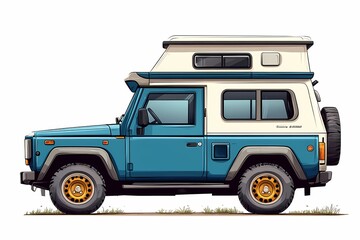 Blue Vintage Camper SUV. Off-Road Adventure and Exploration Vehicle for Outdoor Camping and Travel Enthusiasts