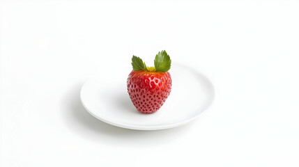 Single Ripe Strawberry On White Plate