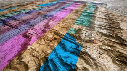 Topographical Map Sections with Color-Coded Elevation