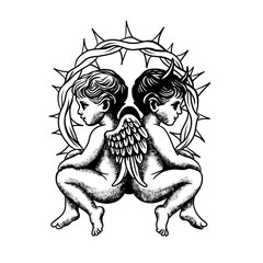 two angels with a heart devil