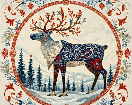 there is a picture of a reindeer with a decorative design on it