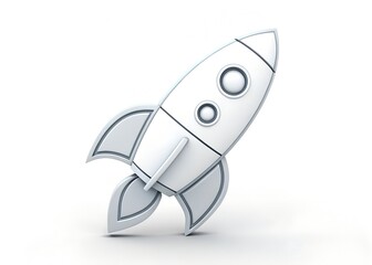 White Rocket Icon: A simple, stylized white rocket ship icon, perfect for representing new beginnings, innovation, and progress.  The clean design is versatile for various applications.