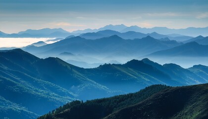 Fototapeta premium Mountain range layer with faded fog