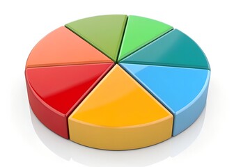 Obraz premium Colorful Pie Chart: A vibrant and dynamic pie chart, showcasing various sections that represent data or percentages, with a sleek and modern design, Perfect for illustrating market share.