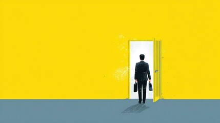 Obraz premium Businessman walks through an open door into the future.