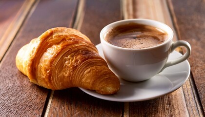 Coffee cup with croissant