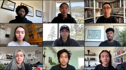 Diverse High School Students Engaged in Distance Learning Group Call Generative AI