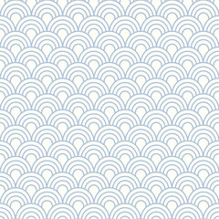 Fototapeta premium Abstract Asian fish scales seamless pattern. Vector geometric background with striped circles in style of China. Japan line art mosaic vector print for fabric, stationery, wrapping paper