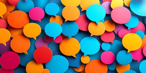 A vibrant background of overlapping colorful speech bubbles conveys lively communication and conversation Perfect for social media posts and presentations