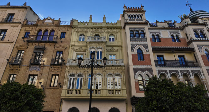 Traditional Andalusian architecture showcasing vibrant colors and intricate details in Seville, Spain