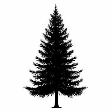 Black Evergreen Tree Silhouette. Iconic Woodland Nature Illustration Design for Scenic Environment