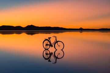 Salar de Uyuni at Sunset, Salt flat in Bolivia