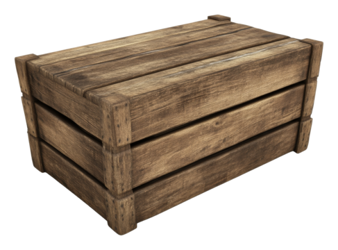 Wooden crate with textured surface, rustic appearance. Storage and transport concept