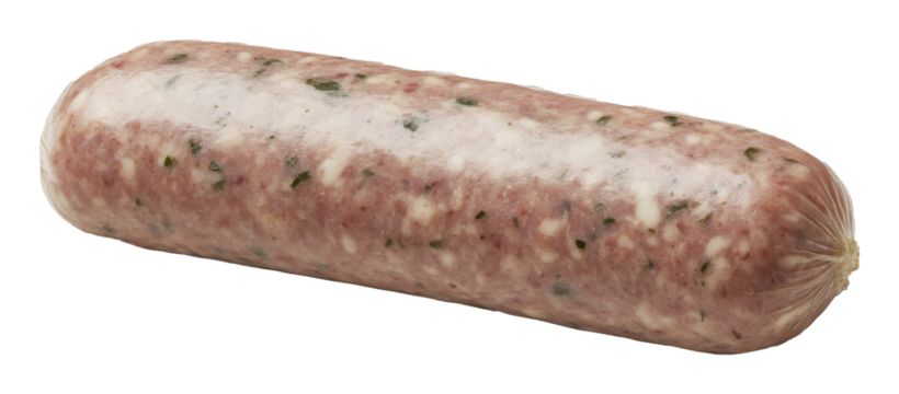 Raw sausage with herbs and spices, close-up view on a transparent background. Culinary ingredients concept