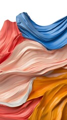 Fototapeta premium Abstract swirls of vibrant paint colors in orange, pink, blue, and coral create a dynamic, artistic texture. Ideal for backgrounds, design projects, and more.